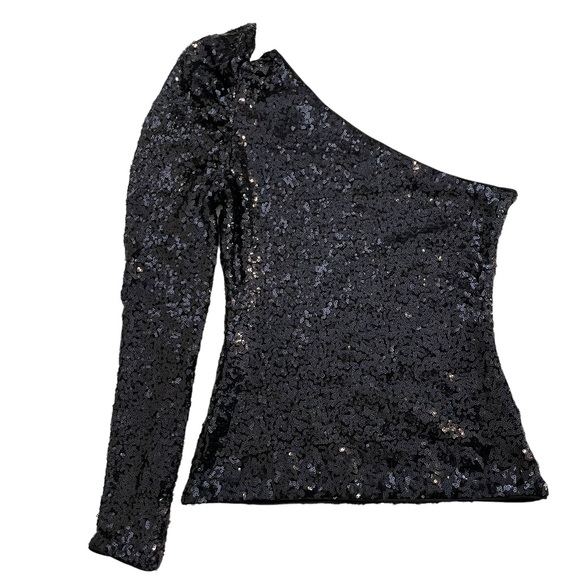 Lovers and Friends Revolve Shaline Black Top Sequin Embellished One Shoulder XS - Picture 5 of 11